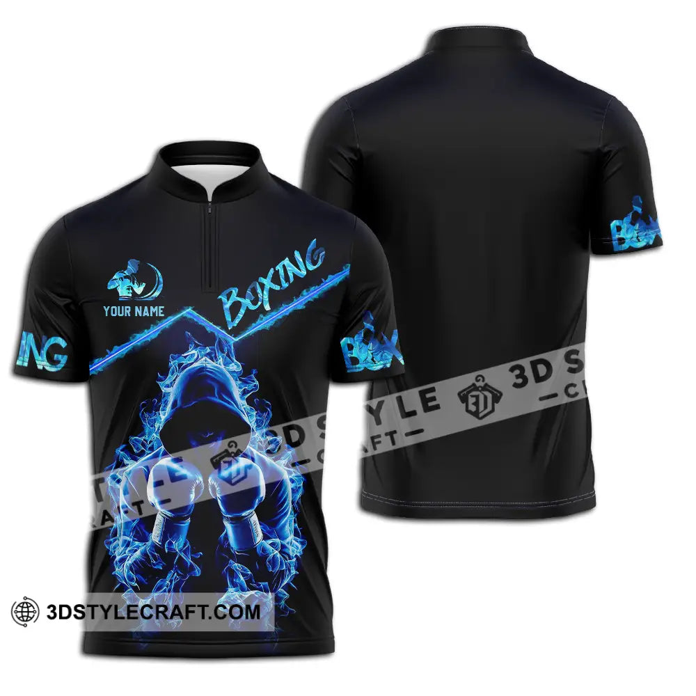 Unisex Shirt - Custom Text Boxing Blue Zipper Polo / S T-Shirt