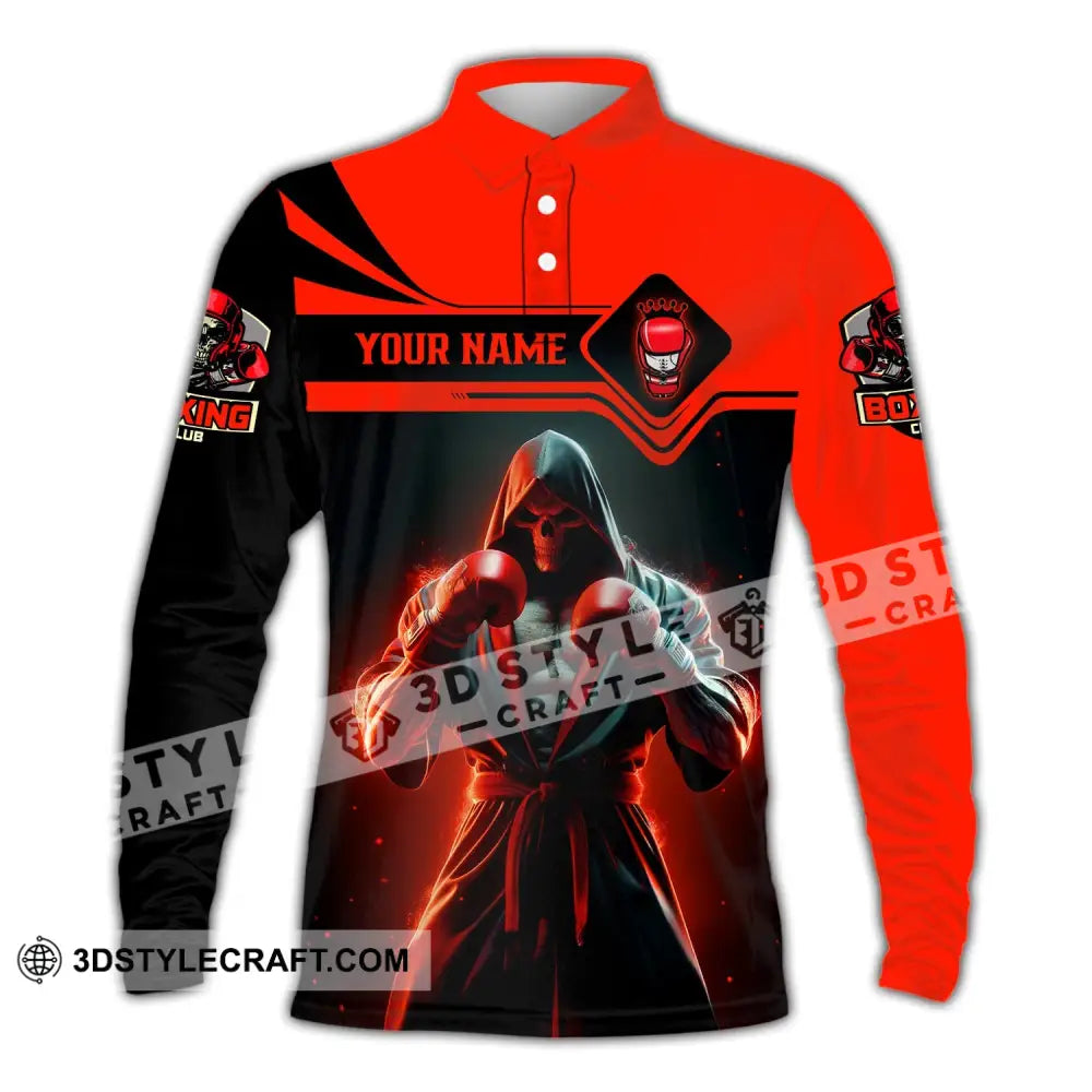 Unisex Shirt - Custom Text Boxing Man Long Sleeve Polo / S T-Shirt