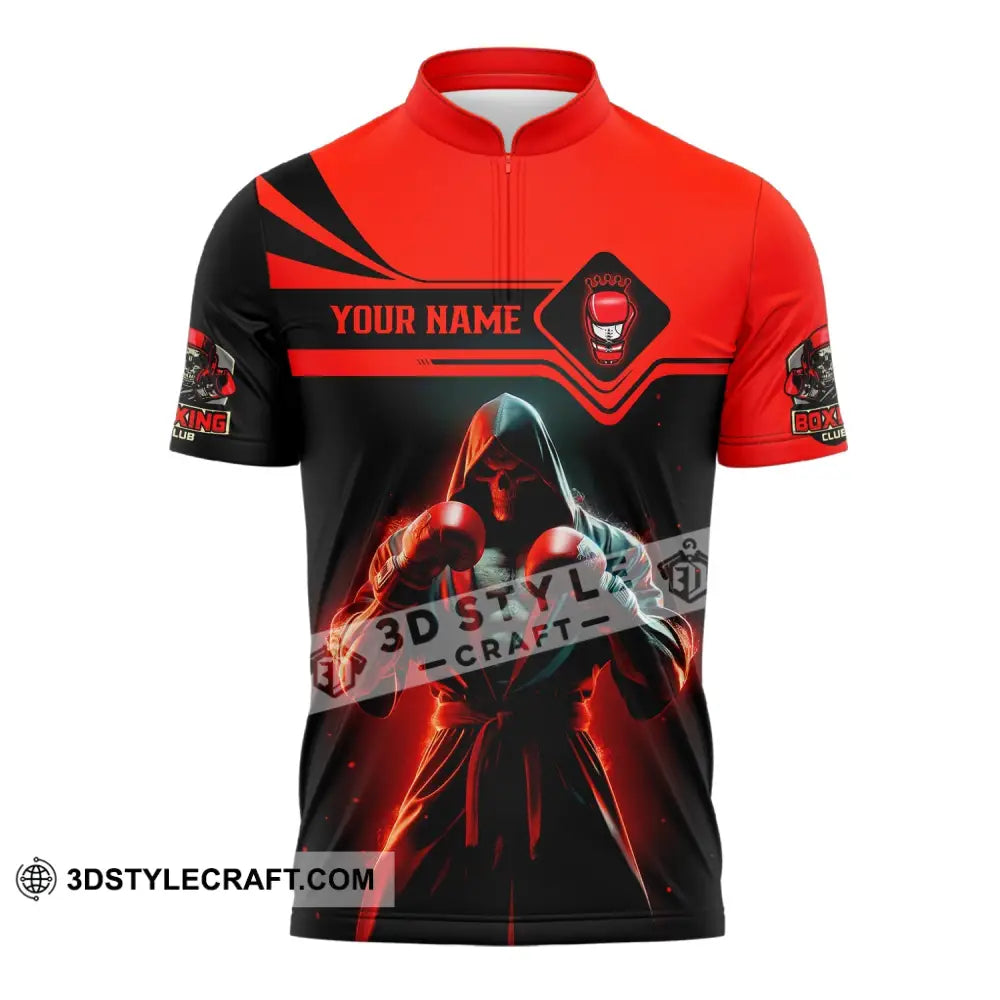 Unisex Shirt - Custom Text Boxing Man Zipper Polo / S T-Shirt