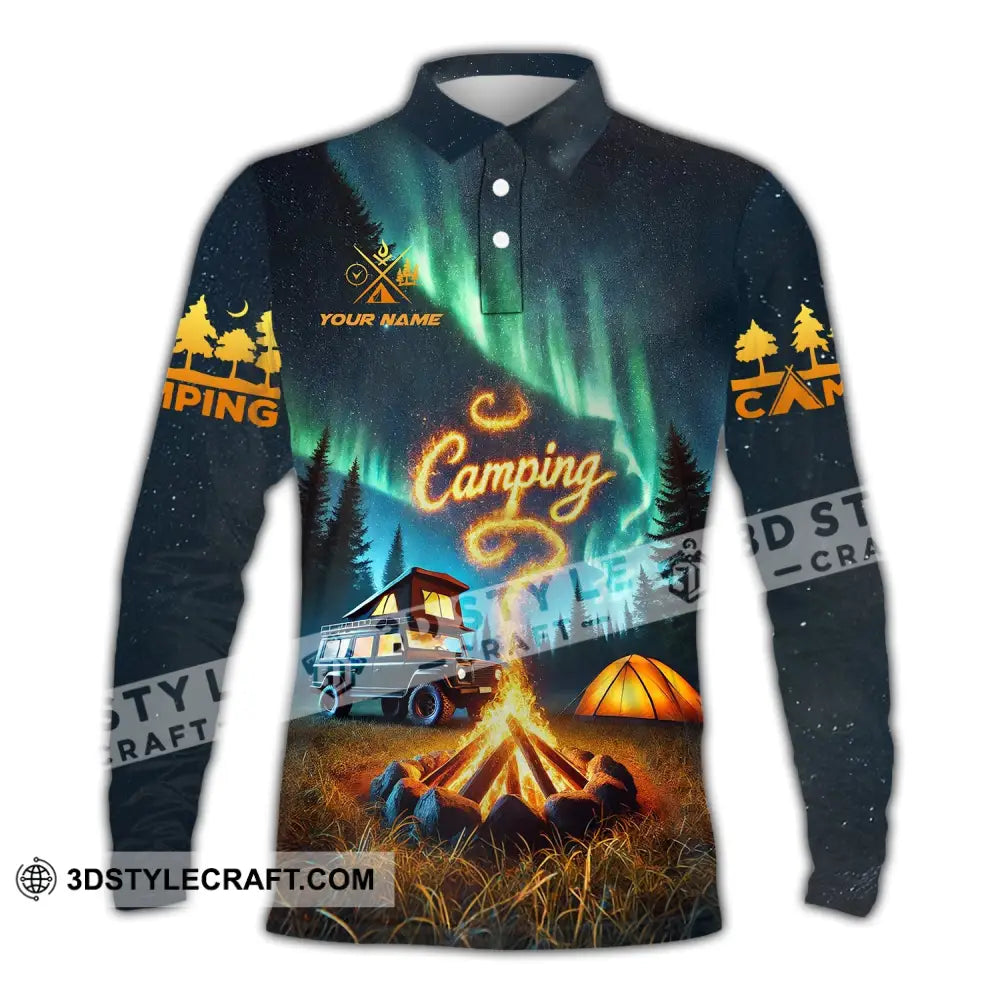 Unisex Shirt - Custom Text Camping Long Sleeve Polo / S T-Shirt