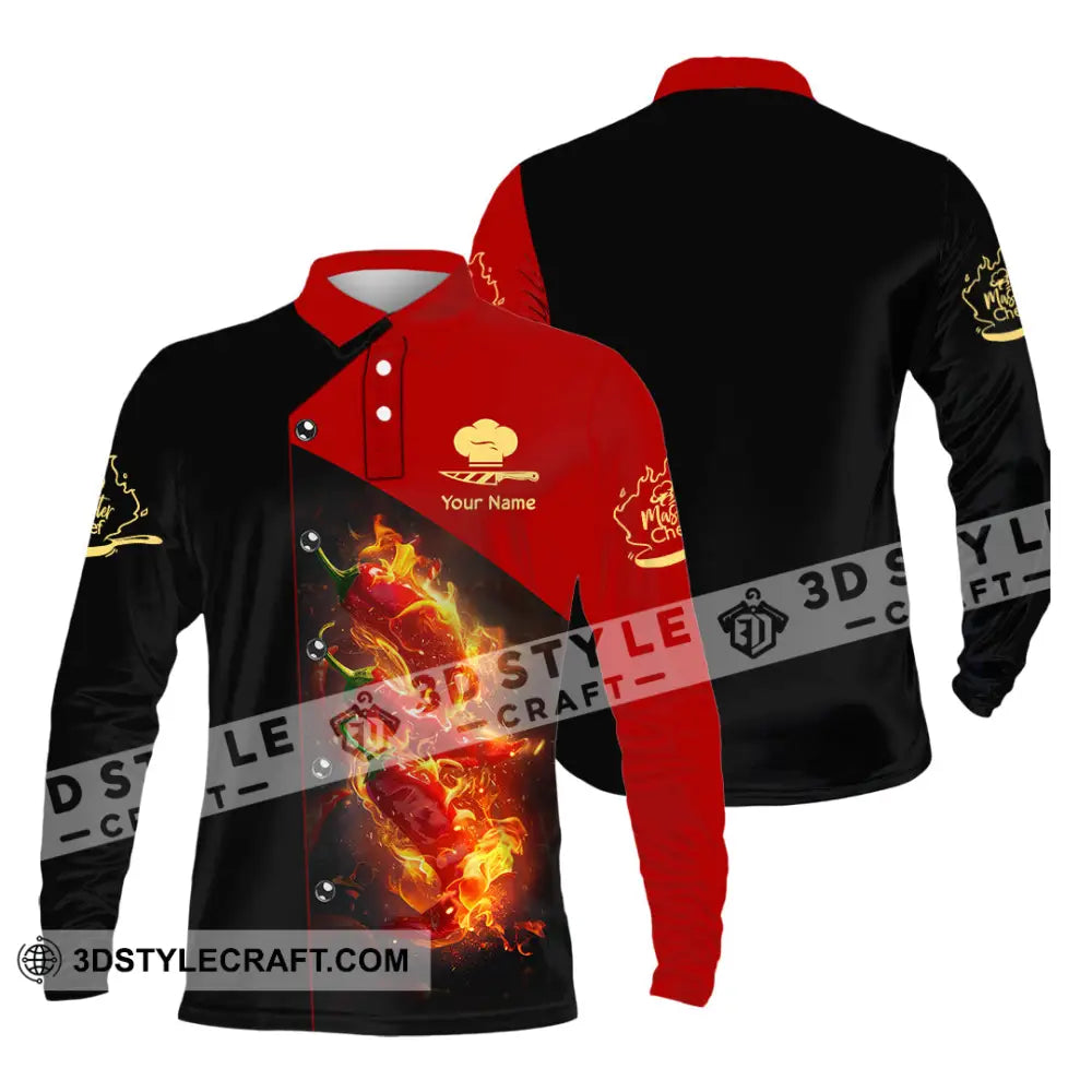 Unisex Shirt - Custom Text Shirt Chef Shirt Long Sleeve Polo / S T-shirt