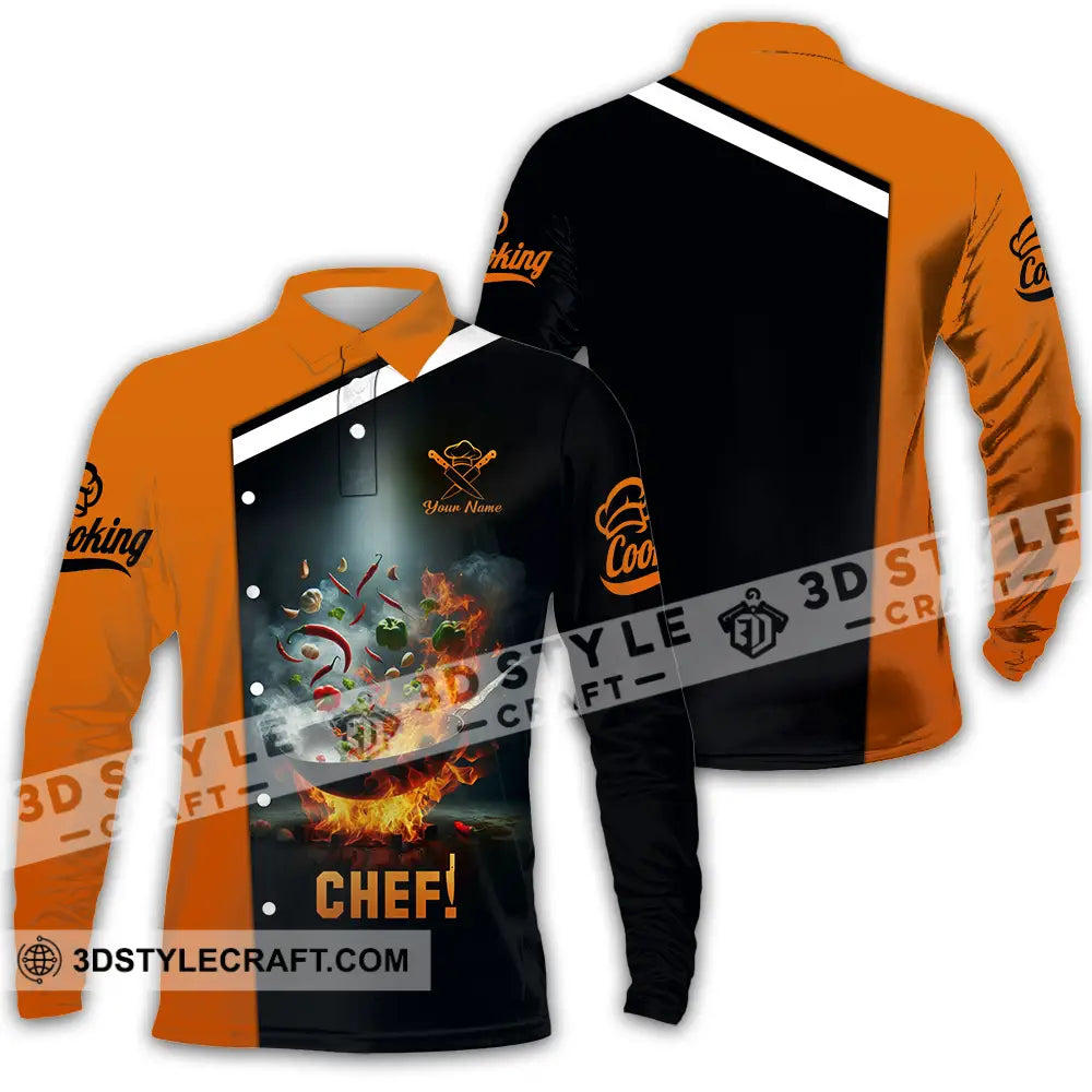 Unisex Shirt - Custom Text Chef Long Sleeve Polo / S T-Shirt