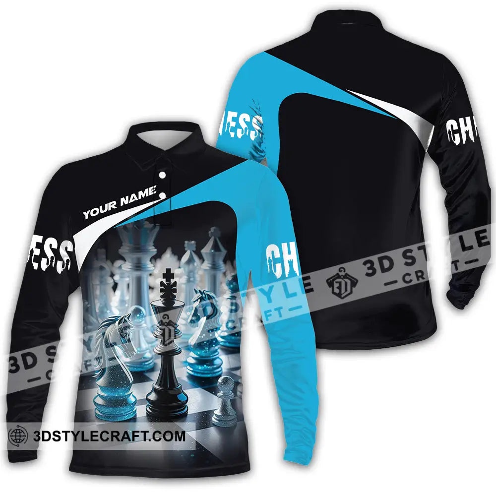 Unisex Shirt - Custom Text Chess Long Sleeve Polo / S T-Shirt