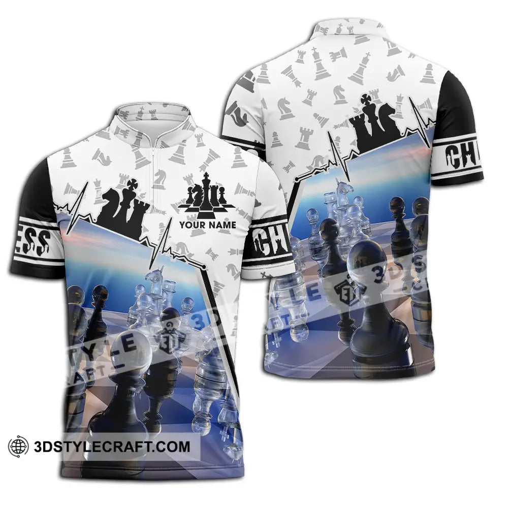 Unisex Shirt - Custom Text Chess Zipper Polo / S T-Shirt