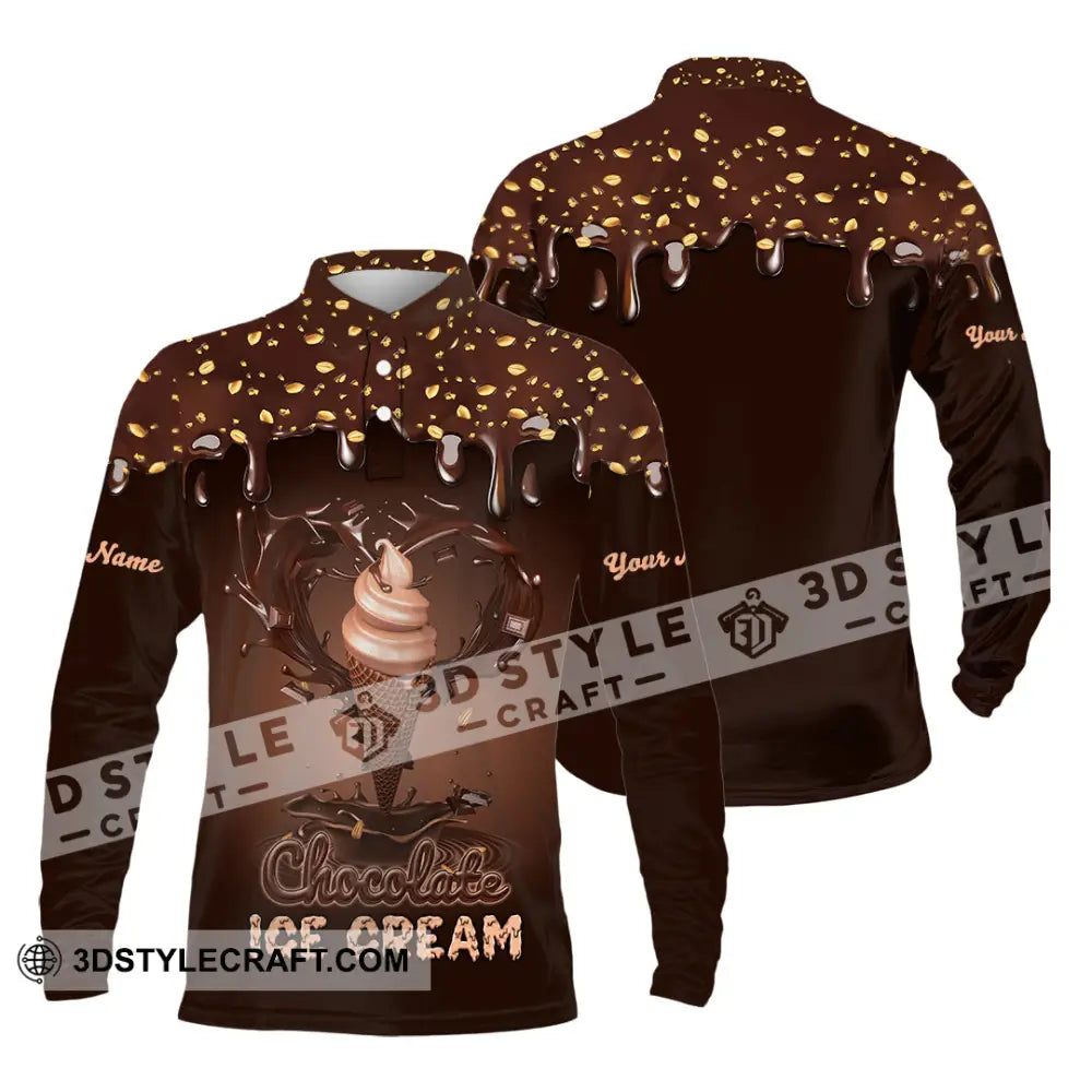 Unisex Shirt - Custom Text Chocolate Ice Cream Long Sleeve Polo / S T-Shirt