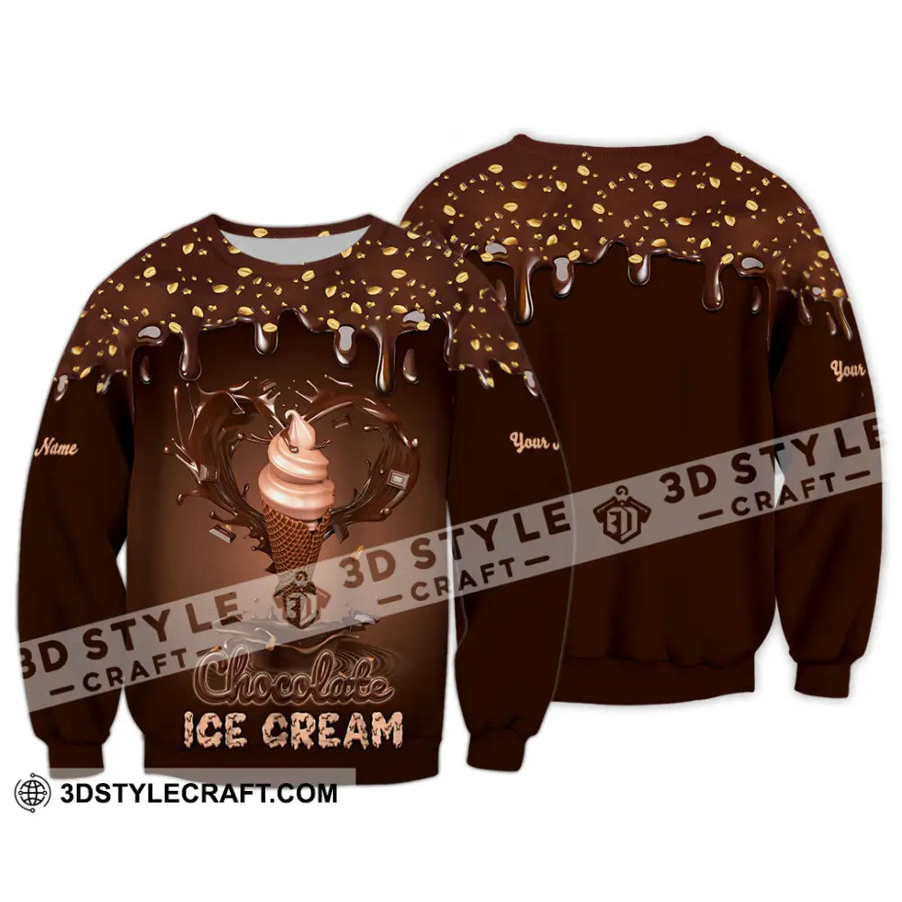 Unisex Shirt - Custom Text Chocolate Ice Cream Long Sleeve / S T-Shirt