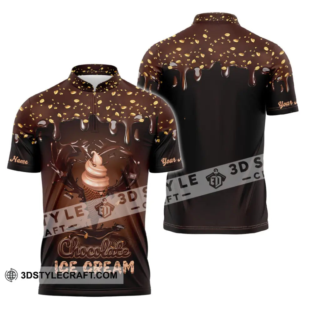 Unisex Shirt - Custom Text Chocolate Ice Cream Zipper Polo / S T-Shirt