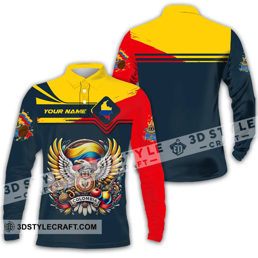 Unisex Shirt - Custom Text Colombia Long Sleeve Polo / S T-Shirt
