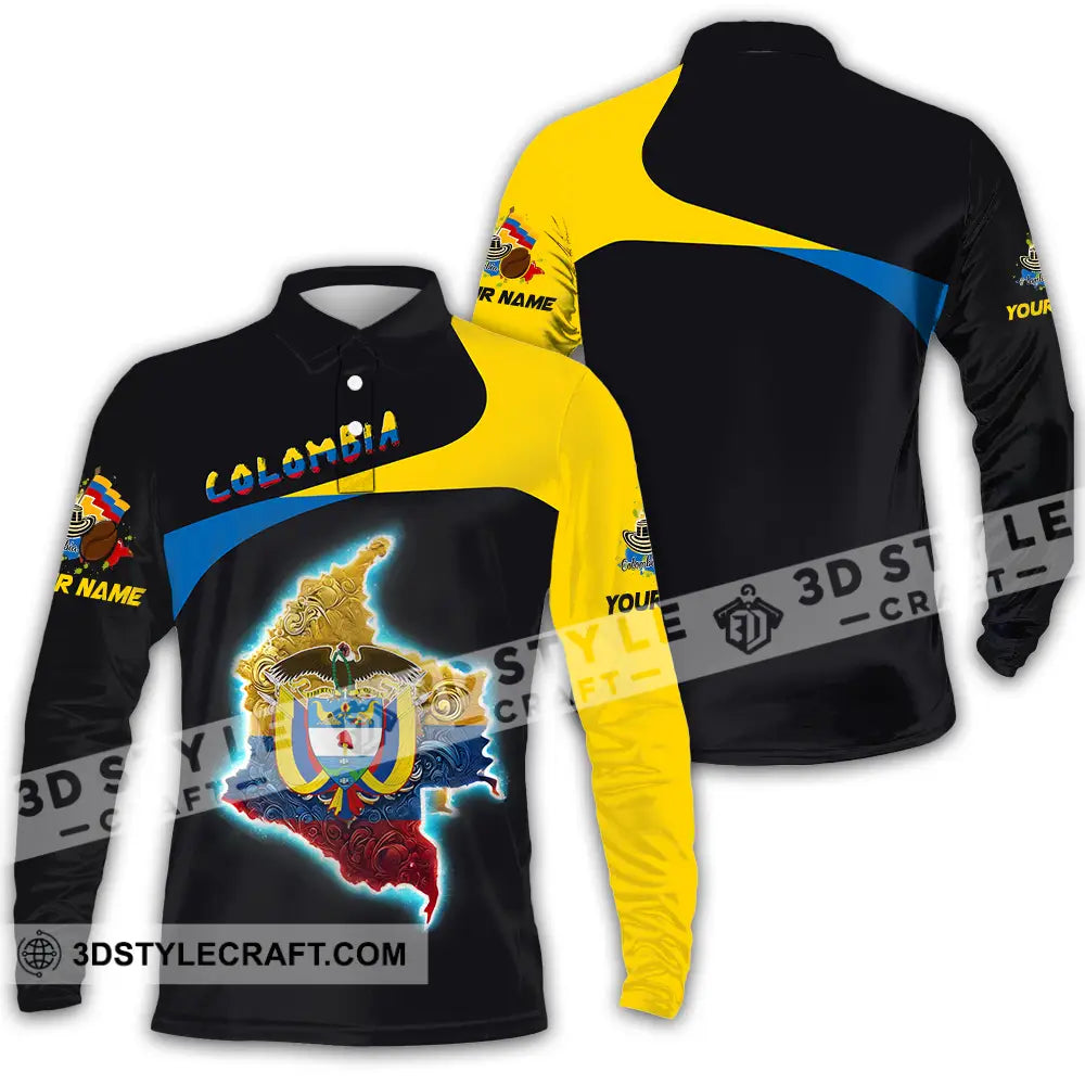 Unisex Shirt - Custom Text Colombia Long Sleeve Polo / S T-Shirt