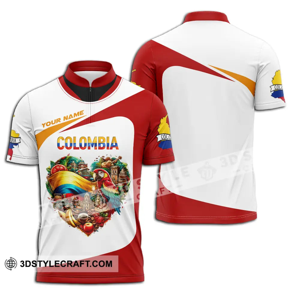 Unisex Shirt - Custom Text Colombia Zipper Polo / S T-Shirt