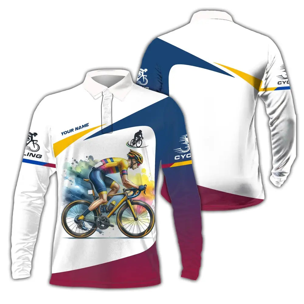 Unisex Shirt - Custom Text Cycling Long Sleeve Polo / S T-Shirt