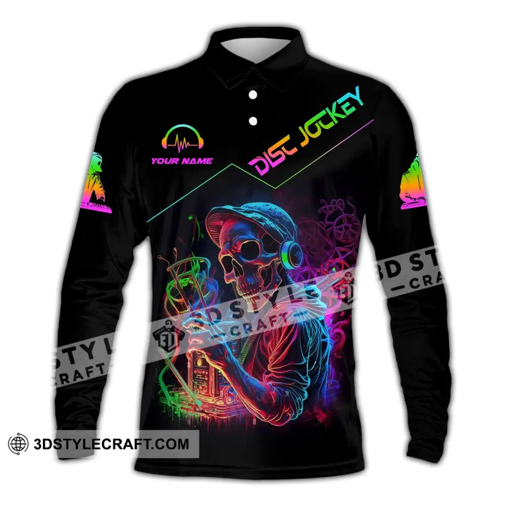 Unisex Shirt - Custom Text Disc Jockey Long Sleeve Polo / S T-Shirt