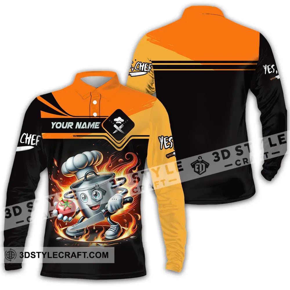 Unisex Shirt - Custom Text Fire Chef Long Sleeve Polo / S T-Shirt