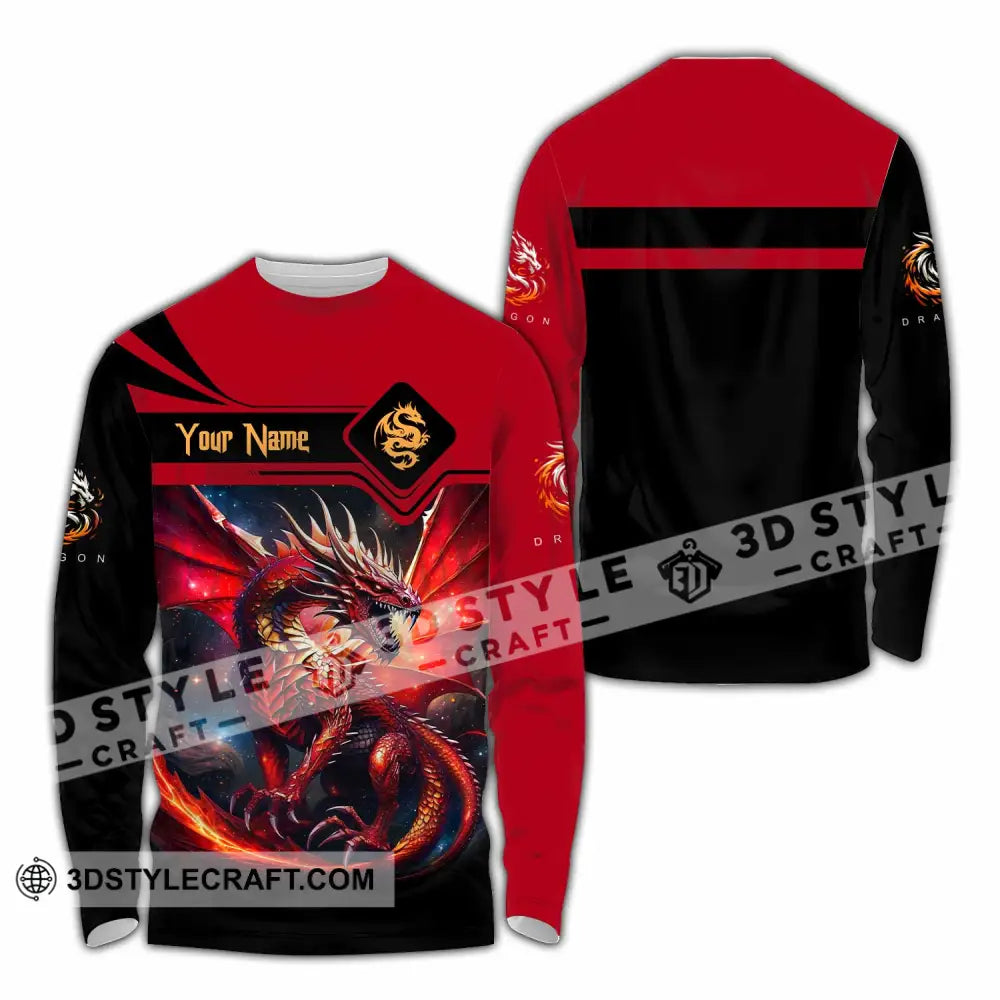Unisex Shirt - Custom Text Shirt Fire Dragon Shirt Long Sleeve Shirt / S T-shirt