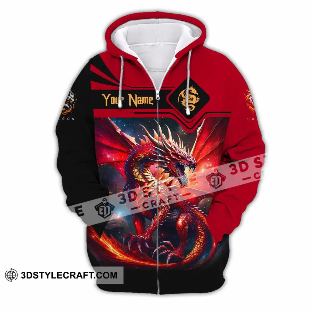 Unisex Shirt - Custom Text Shirt Fire Dragon Shirt Zipper Hoodie / S T-shirt