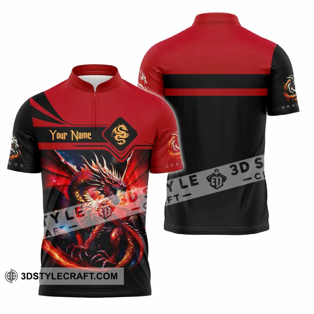 Unisex Shirt - Custom Text Shirt Fire Dragon Shirt Zipper Polo Shirt / S T-shirt