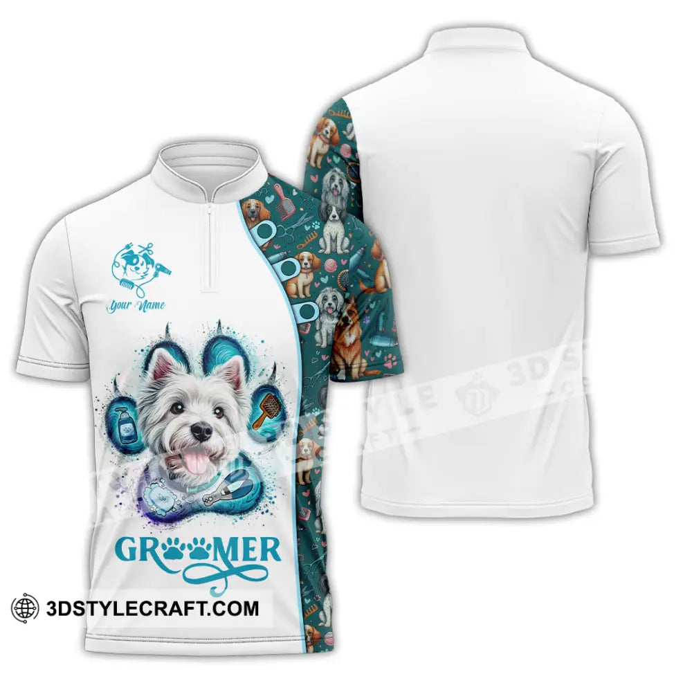 Unisex Shirt - Custom Text Shirt Groomer Shirt Zipper Polo Shirt / S T-shirt