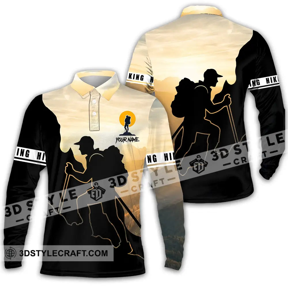 Unisex Shirt - Custom Text Hiking Long Sleeve Polo / S T-Shirt