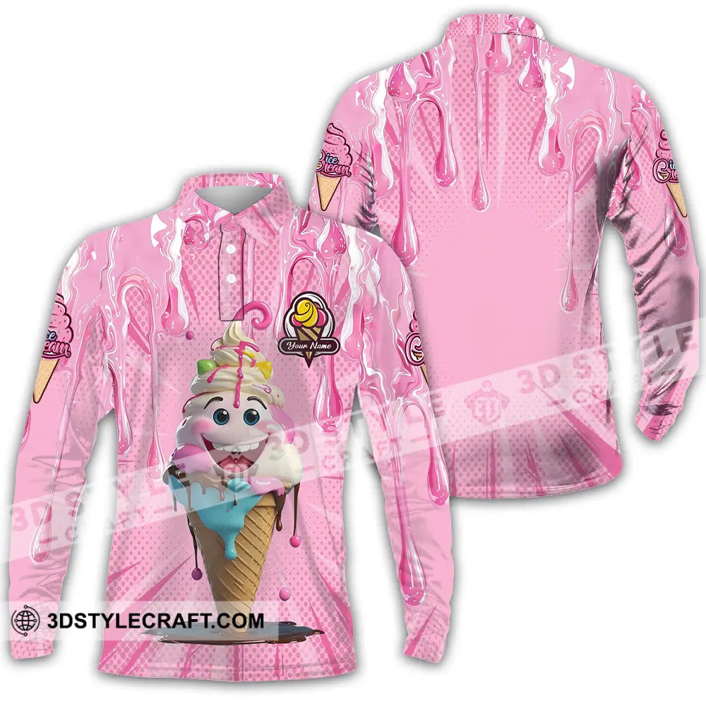 Unisex Shirt - Custom Text Shirt Ice Cream Long Sleeve Polo / S T-shirt