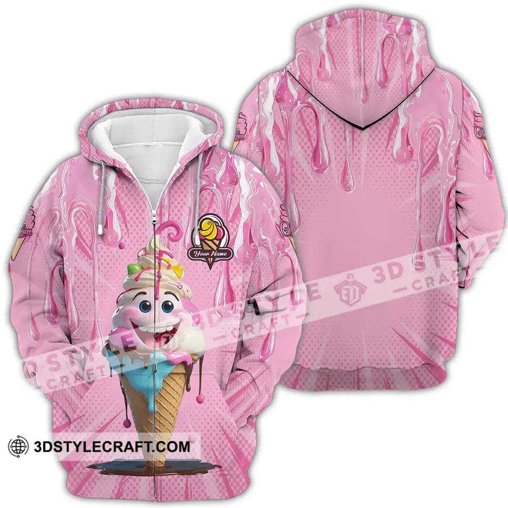 Unisex Shirt - Custom Text Shirt Ice Cream Zipper Hoodie / S T-shirt