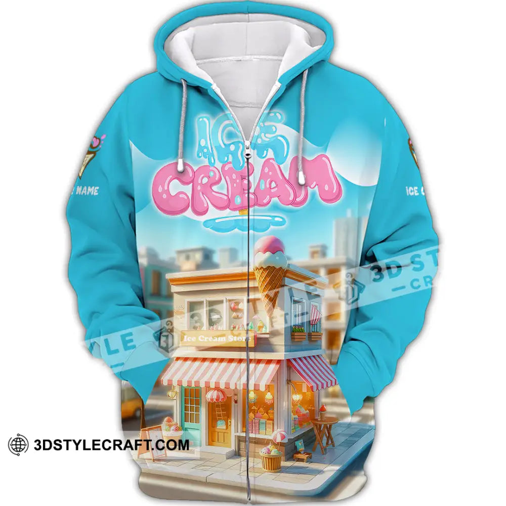 Unisex Shirt - Custom Text Ice Cream Zipper Hoodie / S T-Shirt