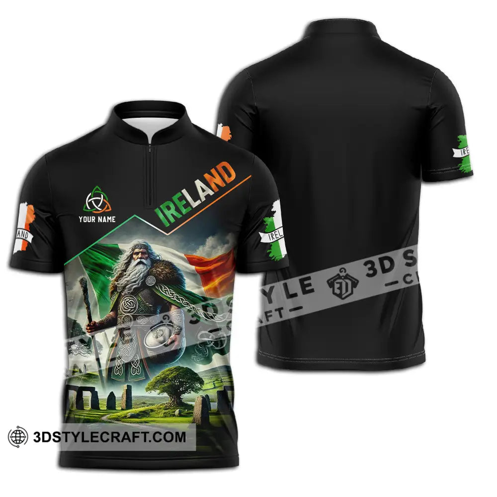 Unisex Shirt - Custom Text Ireland Zipper Polo / S T-Shirt