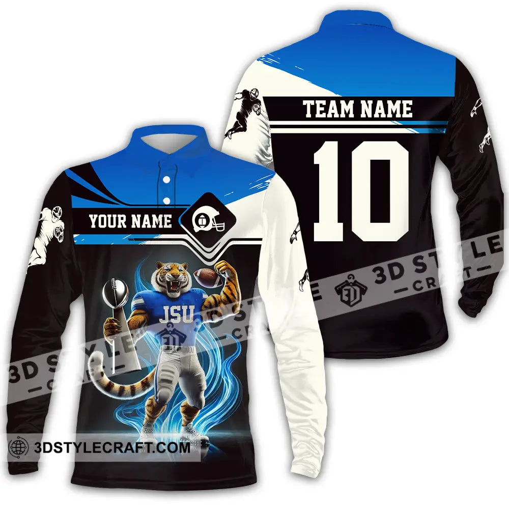 Unisex Shirt - Custom Text Jackson State Tigers Football Team Long Sleeve Polo / S T-Shirt