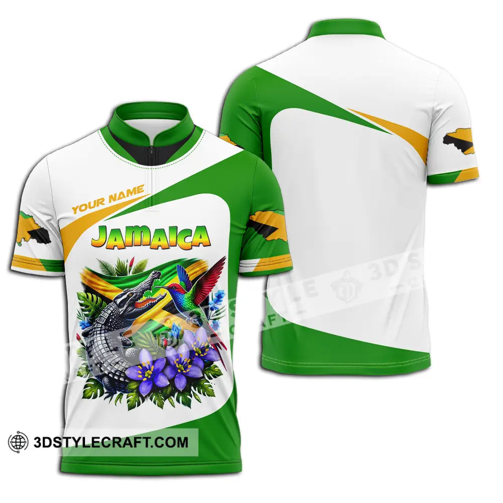 Unisex Shirt - Custom Text Jamaica Zipper Polo / S T-Shirt