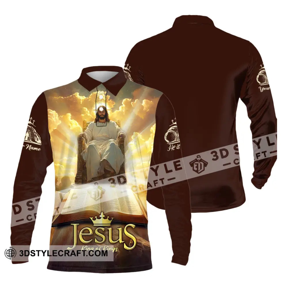 Unisex Shirt - Custom Text Jesus King Of Kings Long Sleeve Polo / S T-Shirt