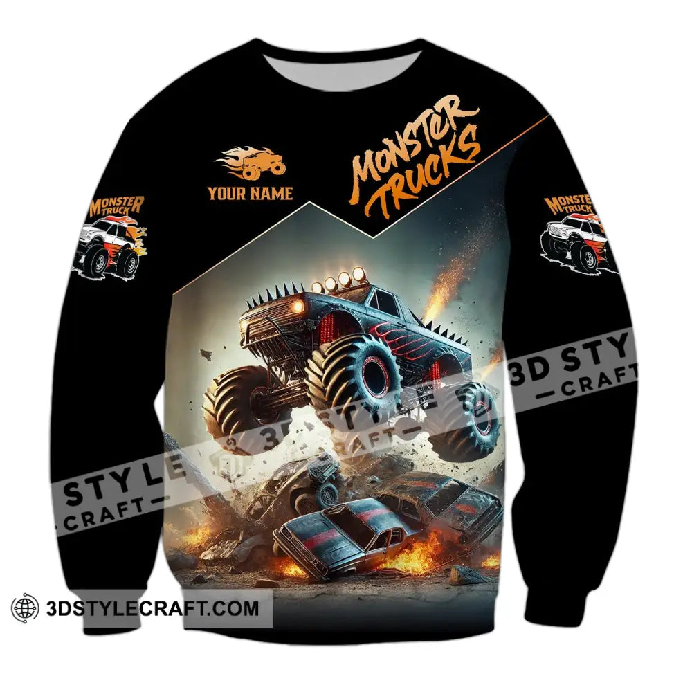 Unisex Shirt - Custom Text Monster Trucks Long Sleeve / S T-Shirt