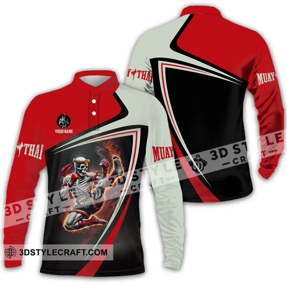 Unisex Shirt - Custom Text Muay Thai Long Sleeve Polo / S T-Shirt
