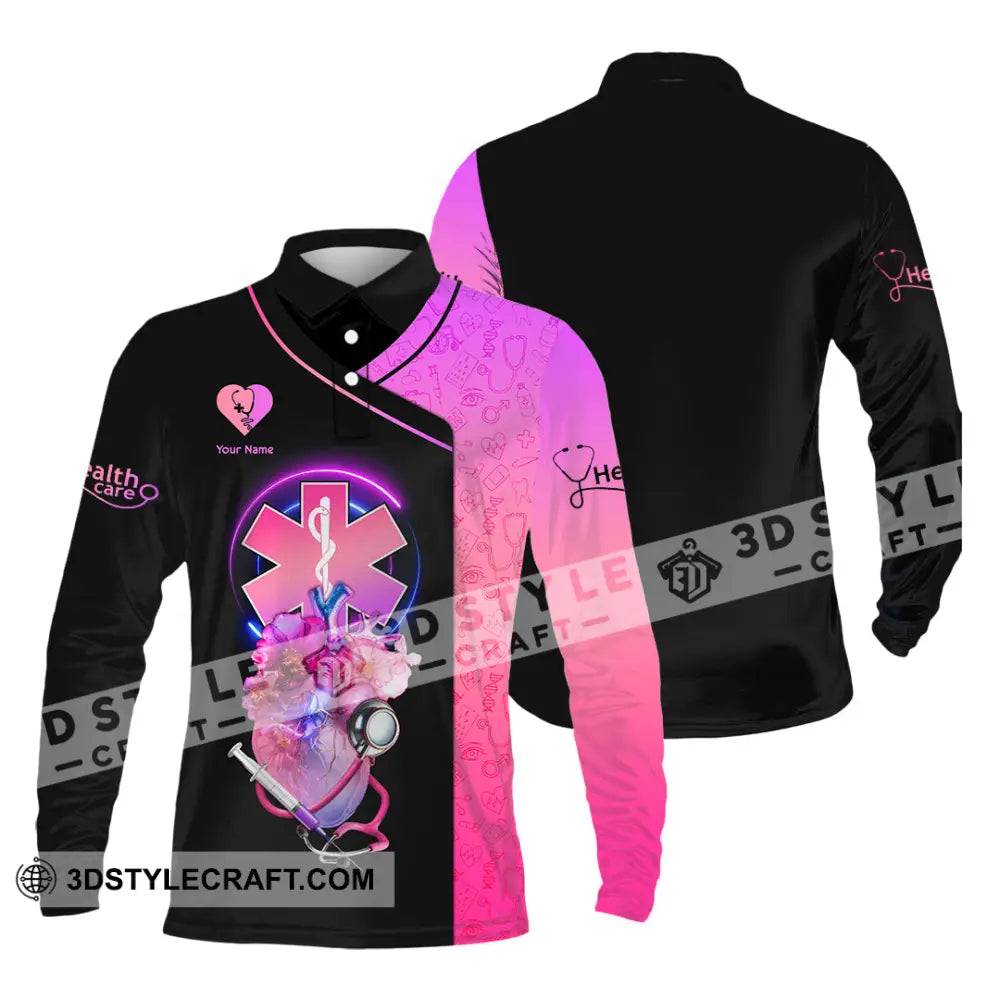 Unisex Shirt - Custom Text Shirt Nurse Doctor Healthy Care Long Sleeve Polo / S T-shirt