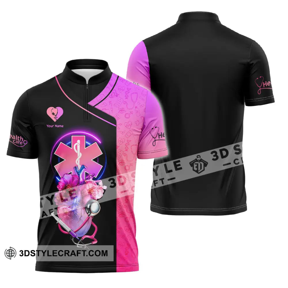 Unisex Shirt - Custom Text Shirt Nurse Doctor Healthy Care Zipper Polo Shirt / S T-shirt