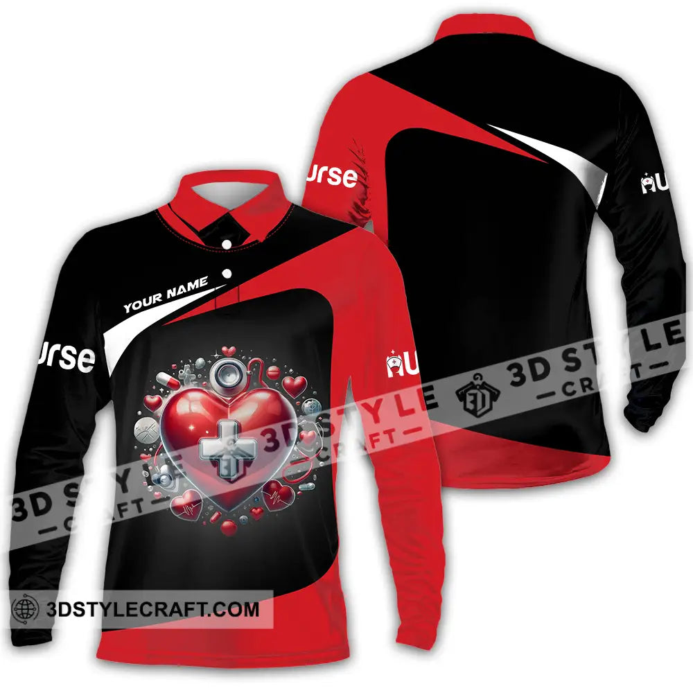 Unisex Shirt - Custom Text Nurse Long Sleeve Polo / S T-Shirt