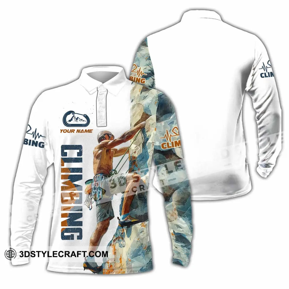 Unisex Shirt - Custom Text Shirt Rock Climbing Long Sleeve Polo / S T-shirt
