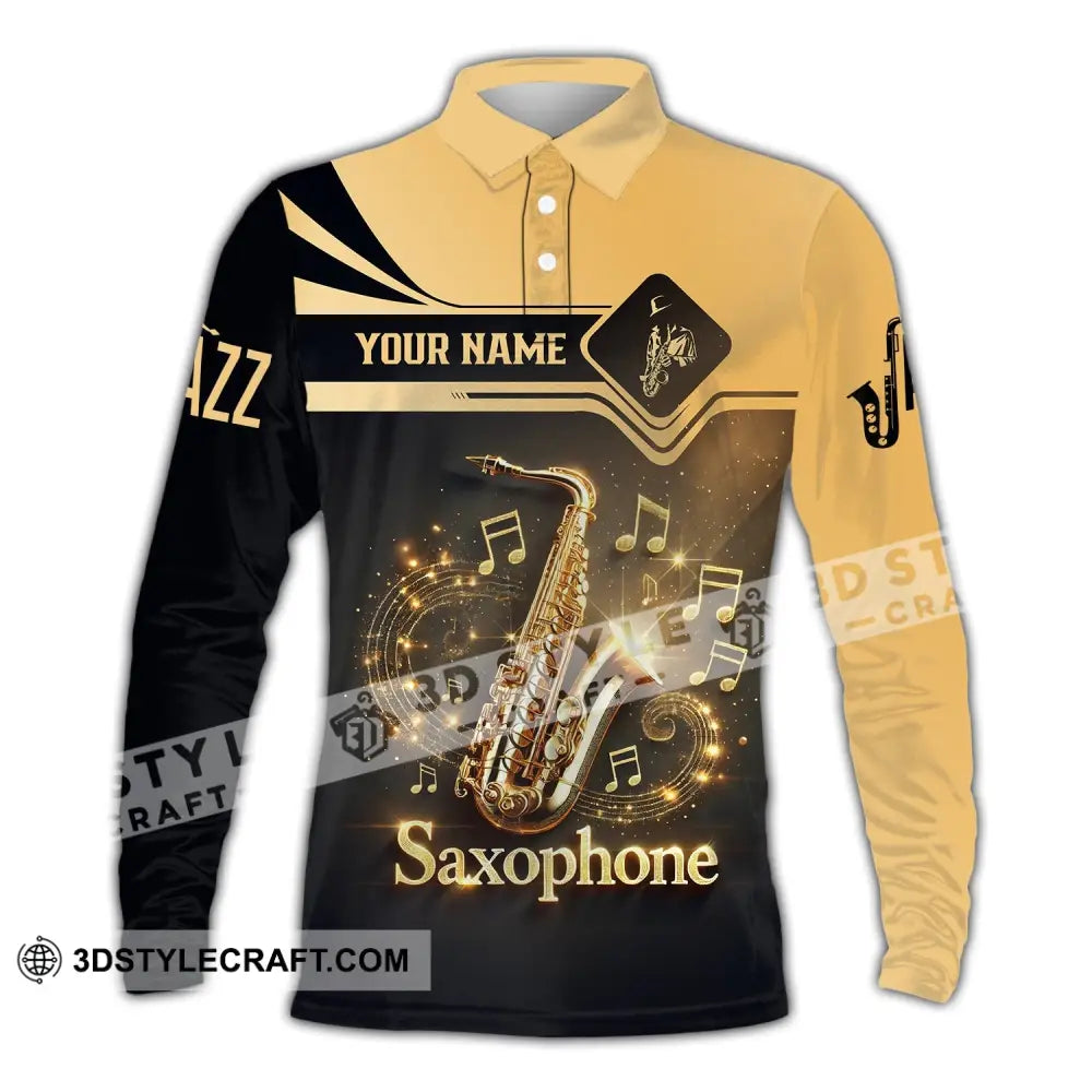 Unisex Shirt - Custom Text Saxophone Long Sleeve Polo / S T-Shirt