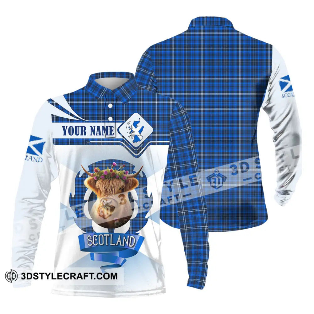 Unisex Shirt - Custom Text Shirt Scotland Highland Cow Shirt Long Sleeve Polo / S T-shirt