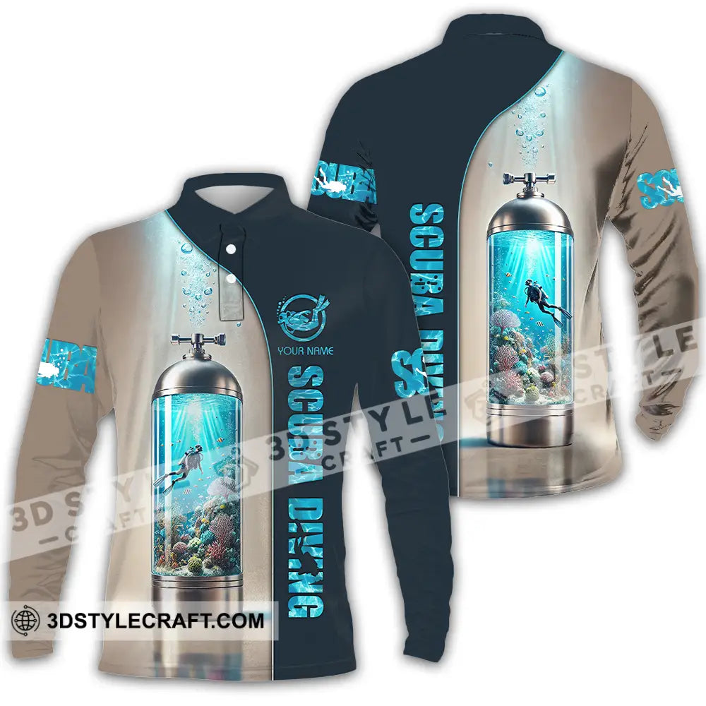 Unisex Shirt - Custom Text Scuba Diving Long Sleeve Polo / S T-Shirt