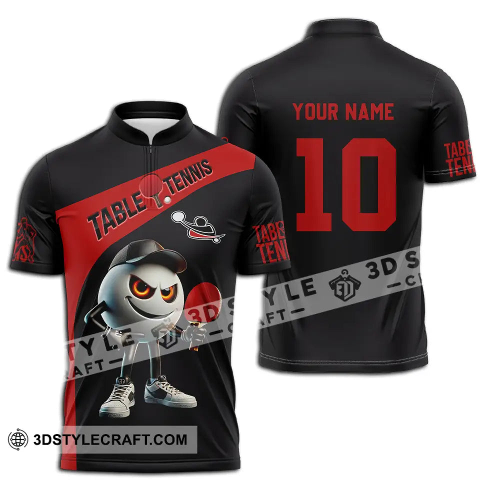 Unisex Shirt - Custom Text Table Tennis Zipper Polo / S T-Shirt