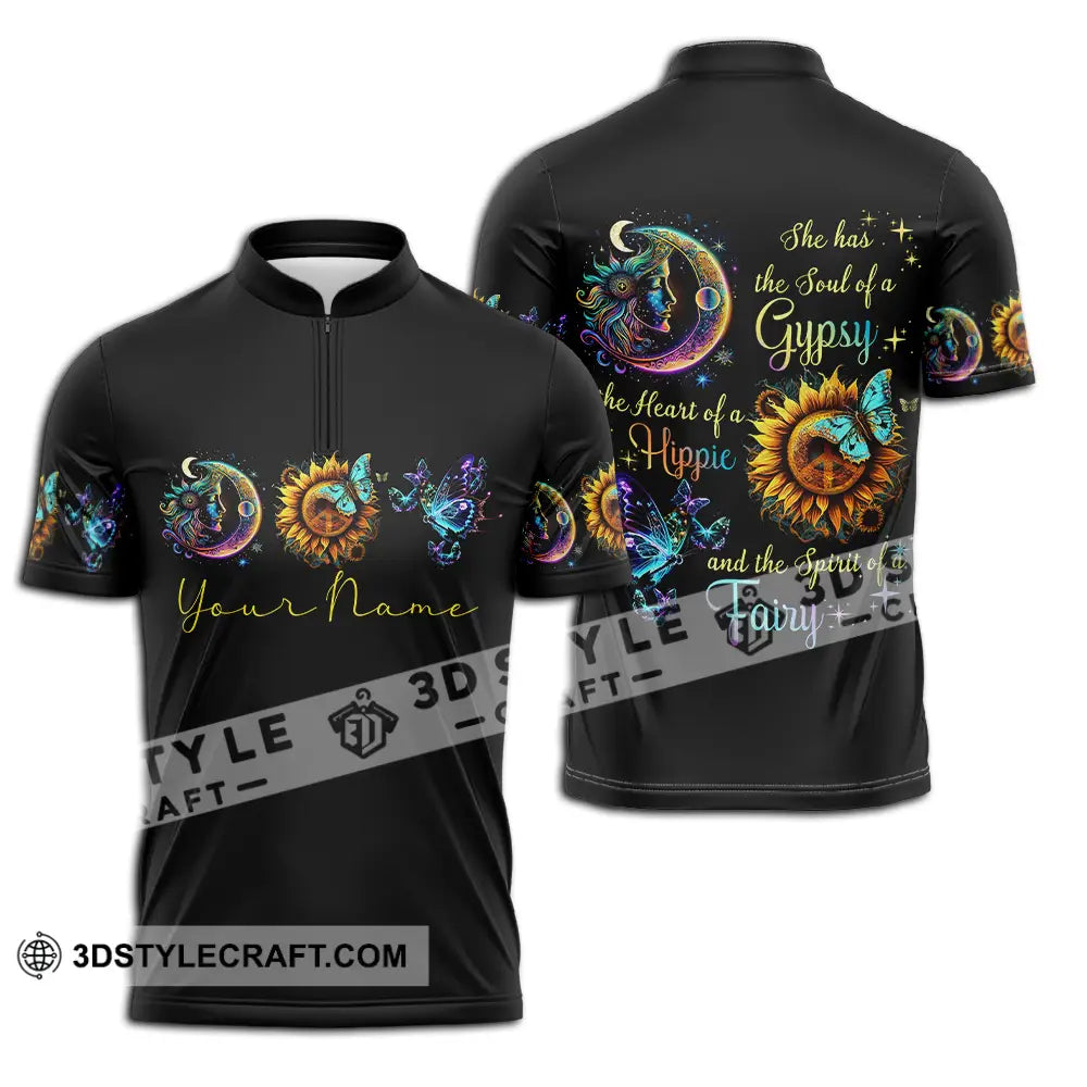 Unisex Shirt - Custom Text Shirt The Heart Of A Hippie Shirt Zipper Polo Shirt / S T-shirt