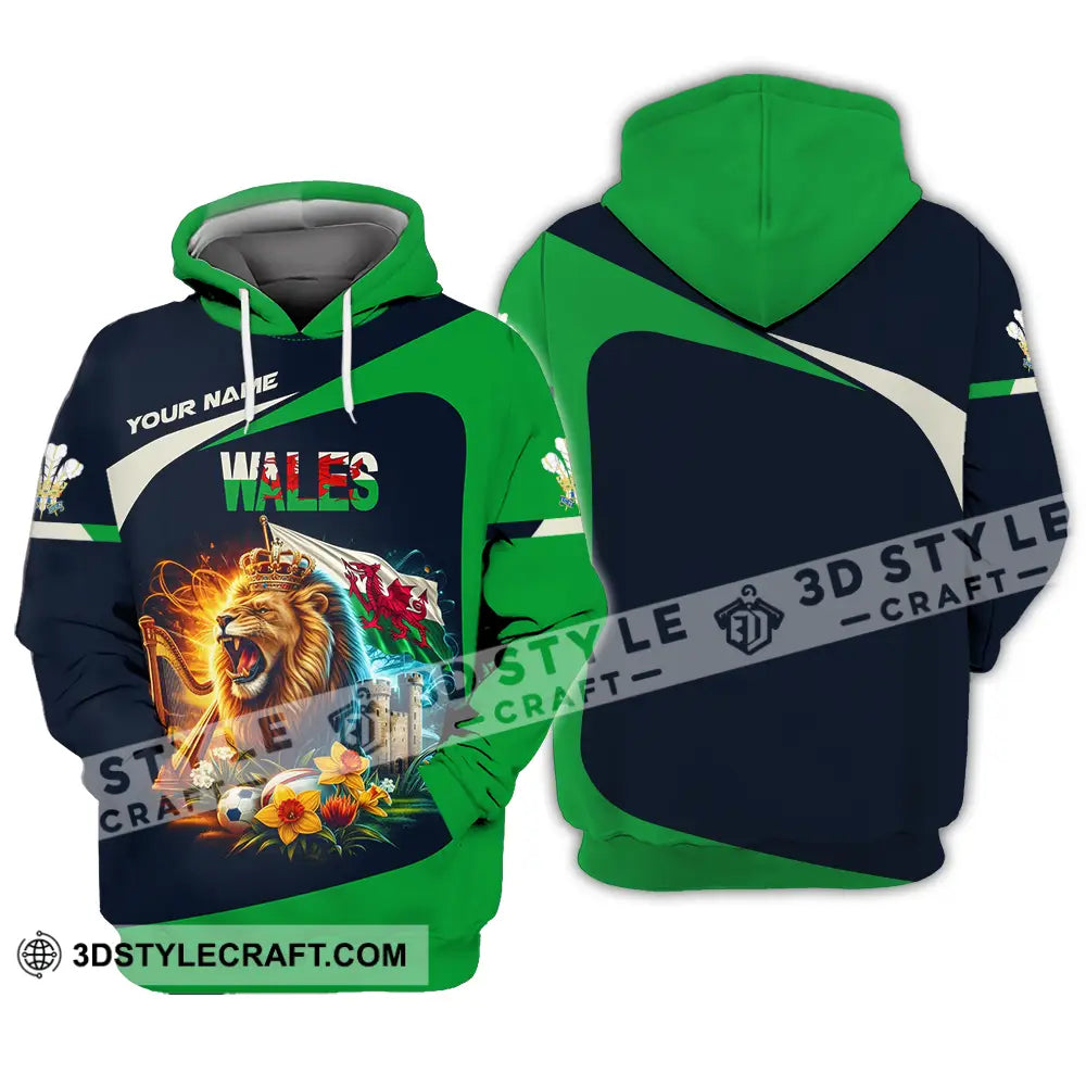 Unisex Shirt - Custom Text Wales Lion Hoodie / S T-Shirt