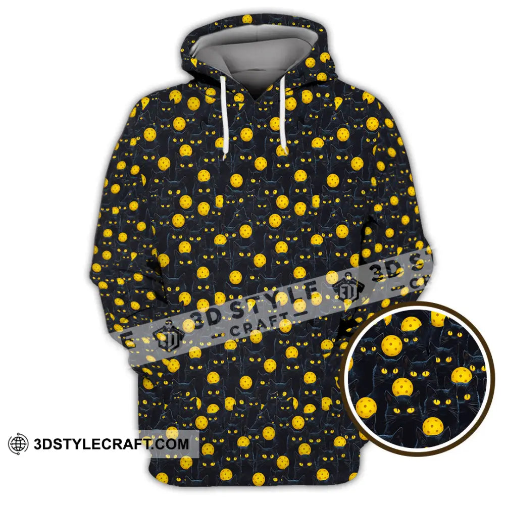 Unisex Shirt Pickleball Halloween Black Cat Shirt Hoodie / S T shirt