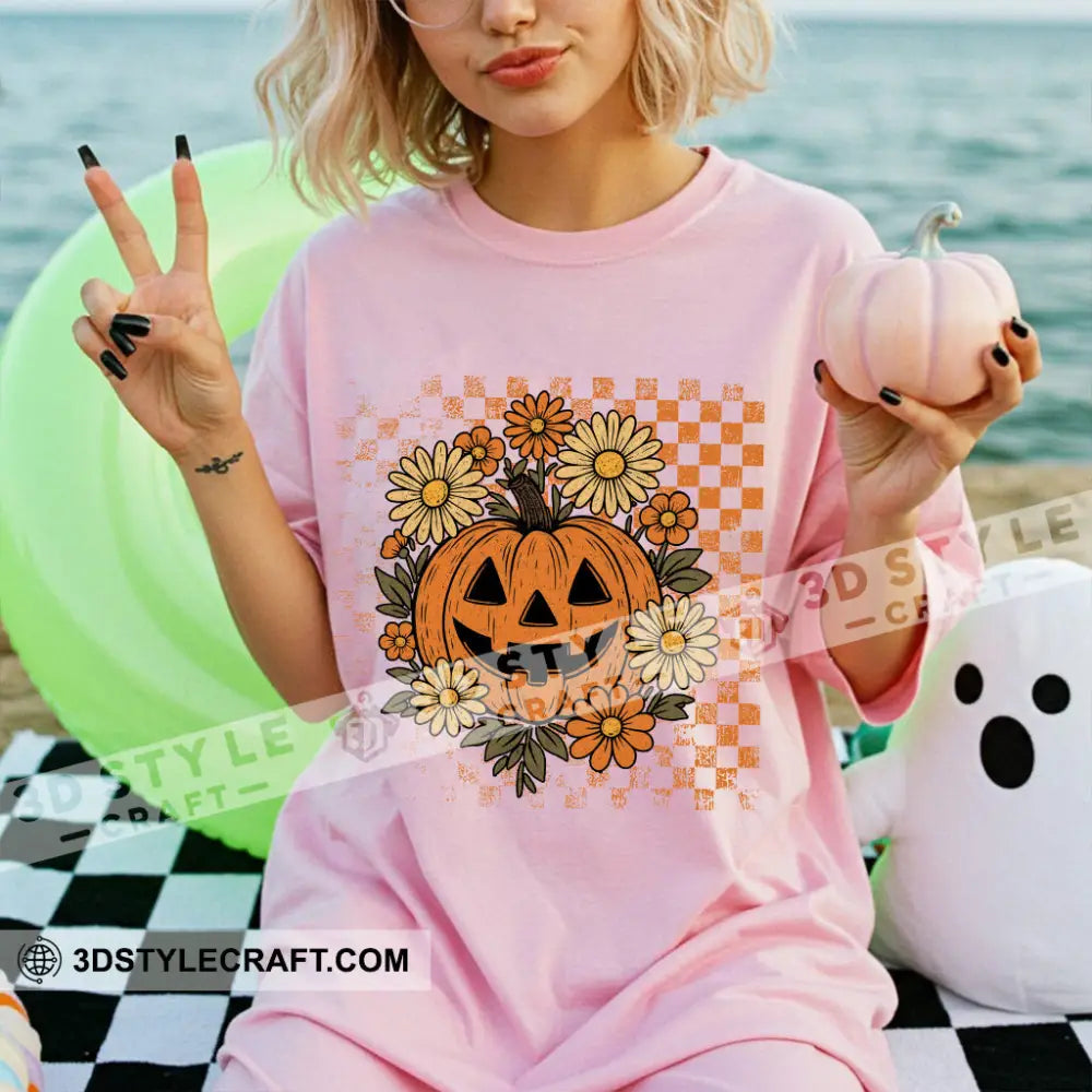 Unisex T-Shirt - Retro Halloween Ghost Pumpkin T-Shirt Halloween Collectible Gift Light Pink / S Apparel