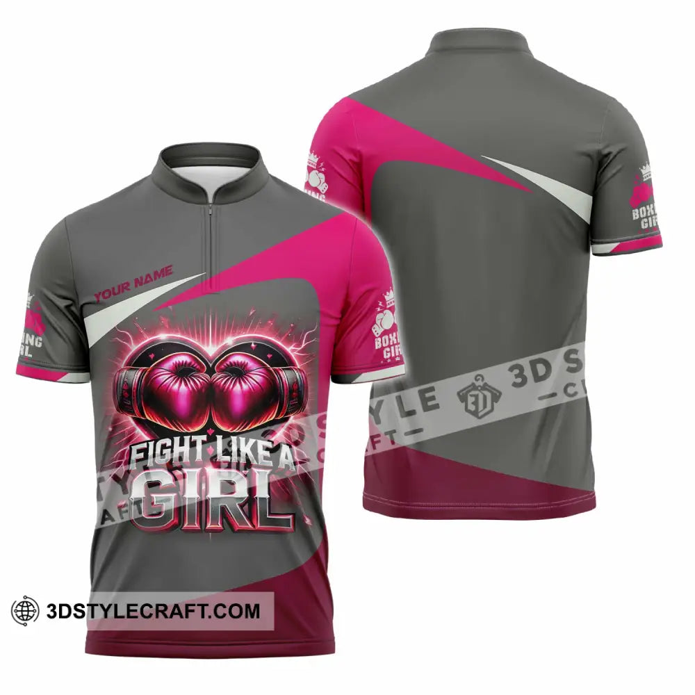 Woman Shirt Custom Name Boxing Polo Long Sleeve Zipper / S T-Shirt