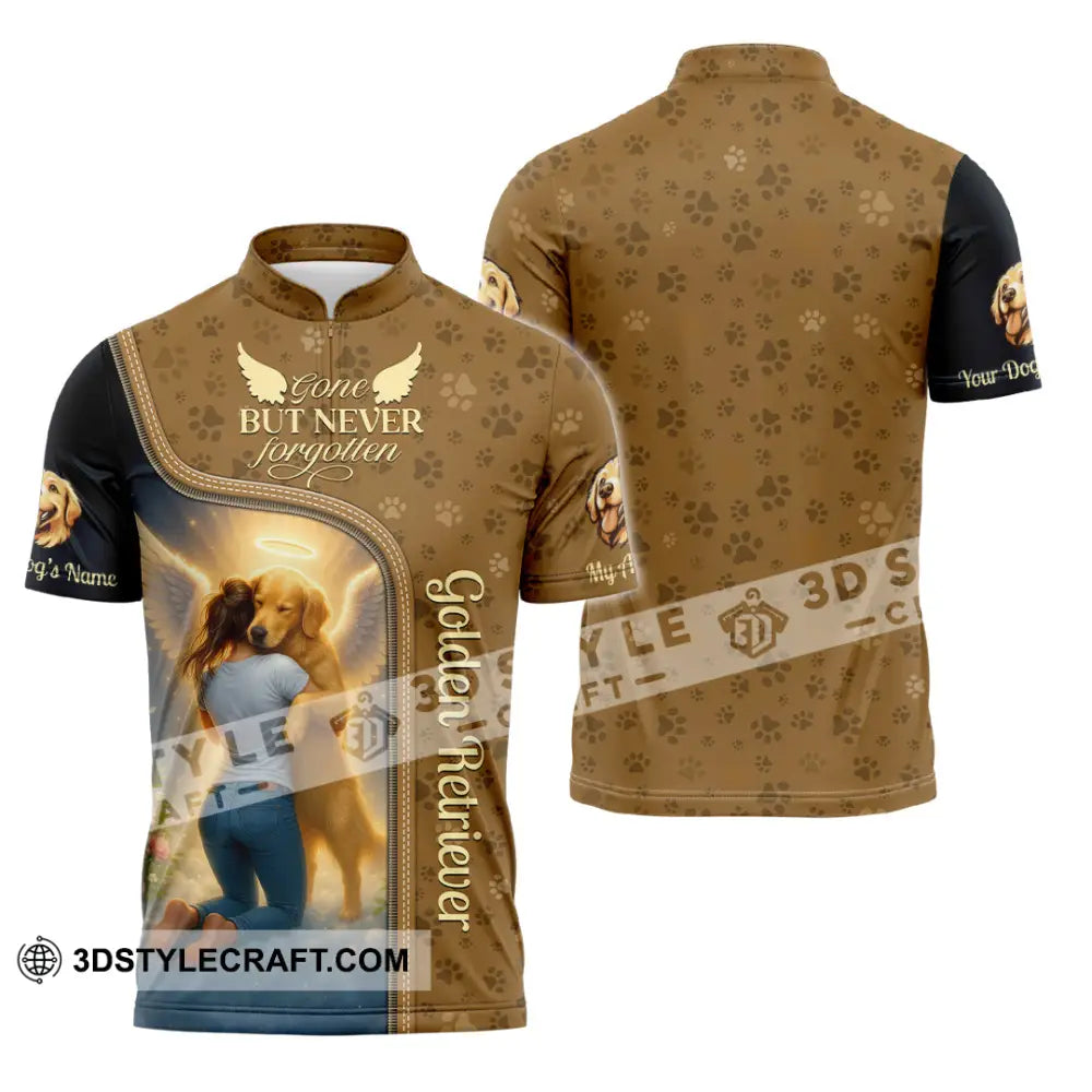Women Shirt - Custom Golden Retriever Gone But Never Forgotten Shirt Zipper Polo Shirt / S T-shirt