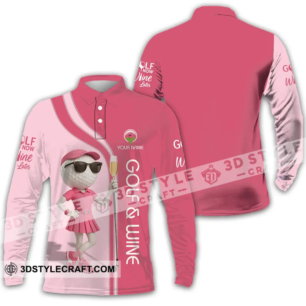 Women Shirt - Custom Golf And Wine Shirt Long Sleeve Polo / S T-shirt