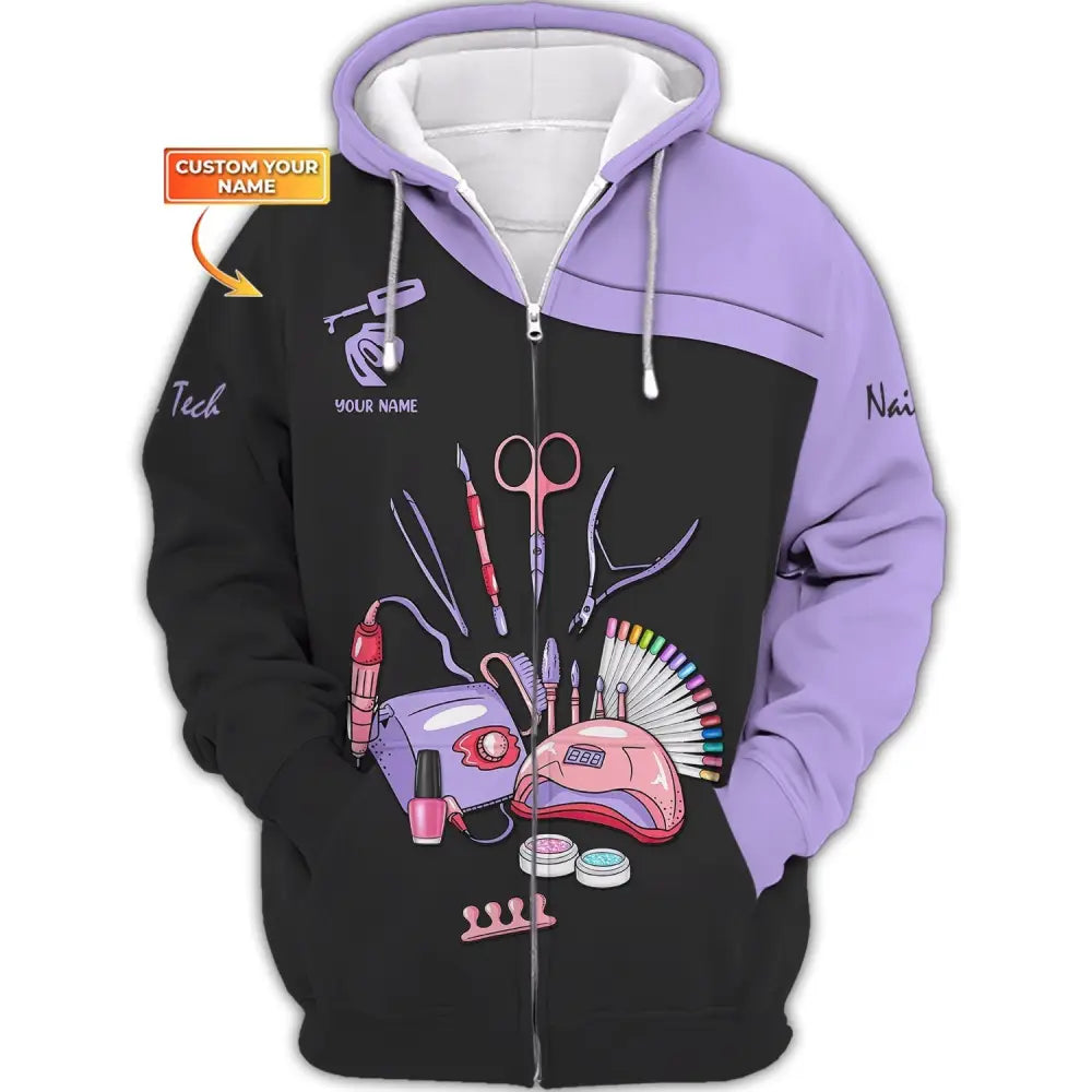 Women Shirt Nail Technician Tech Hoodie Sportwear Zipper / S T-Shirt