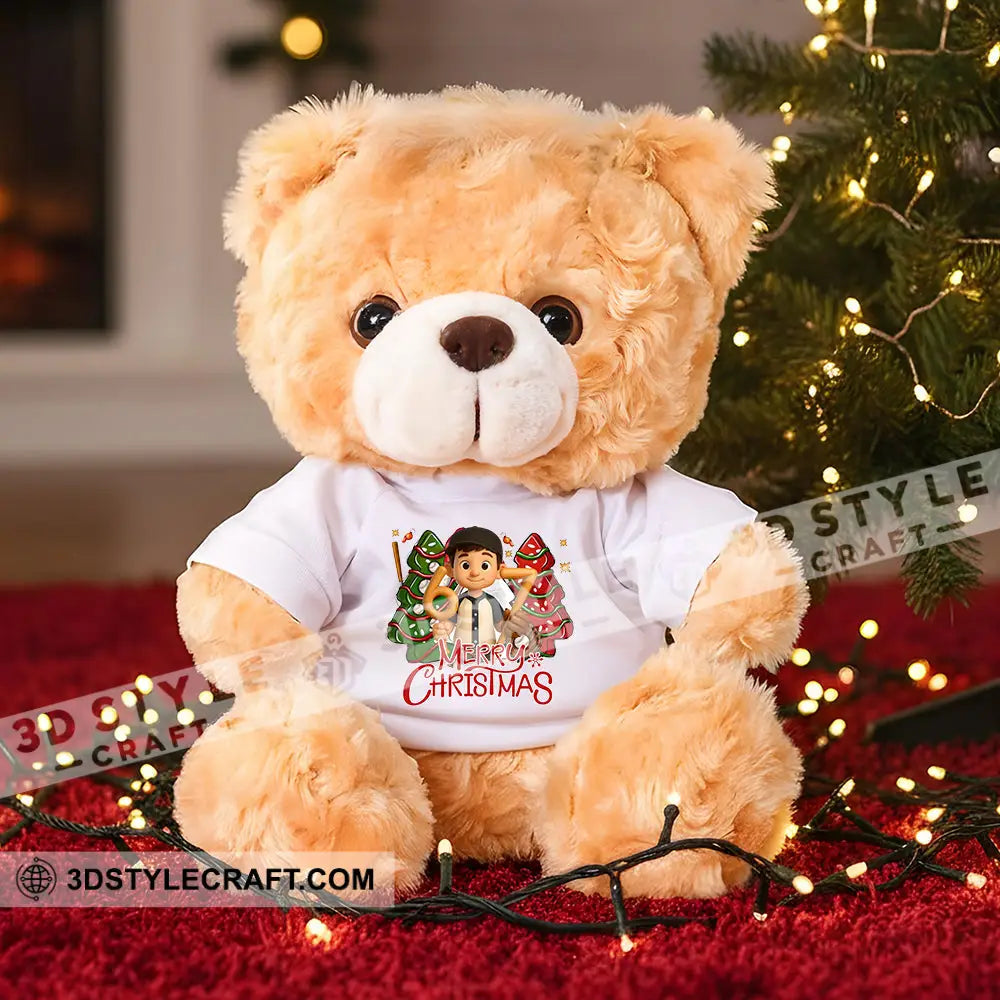 Christmas Baseball Boy Personalized Teddy Bear Shirt Beige / 9’’ / No Graduate Teddy Bear Shirt