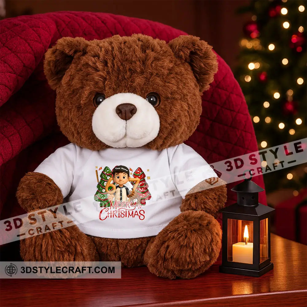 Christmas Baseball Boy Personalized Teddy Bear Shirt Brown / 9’’ / No Graduate Teddy Bear Shirt