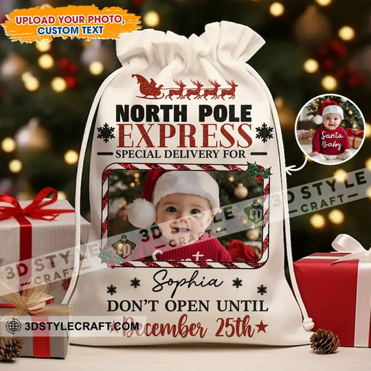 Christmas North Pole Express Face Photo, Personalized Christmas String Bag style option 1